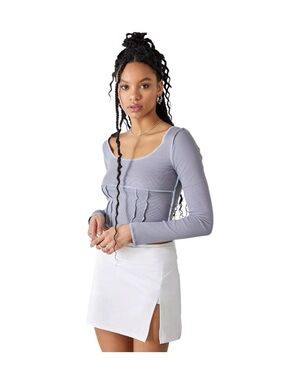 Urban Outfitters Mollie Seamed Long Sleeve Corset Top Gray Light Blue Size XL